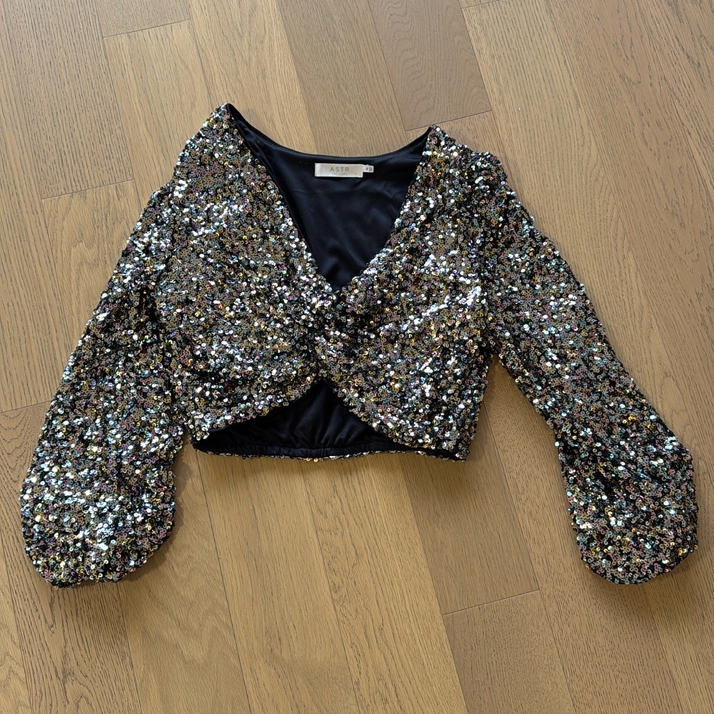 ASTR the label Sequin Nix Top in Black & Rainbow